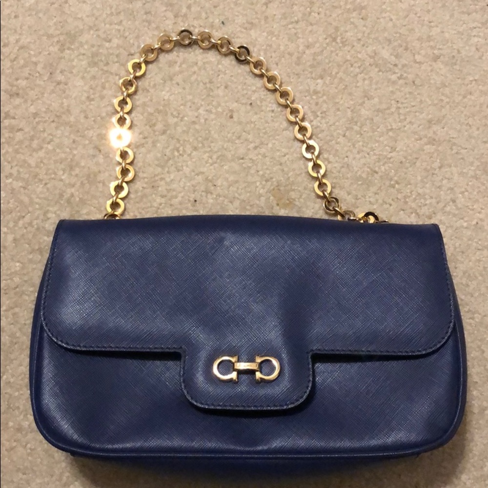 Salvatore Ferragamo Leather Blue Gold Handbag